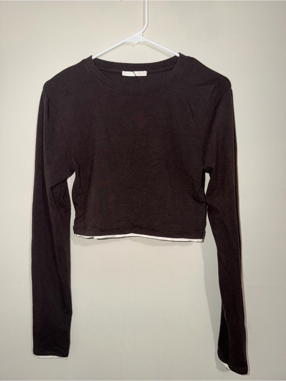 Zara Women’s Large Brown Long Sleeve Cropped Crew Neck Top